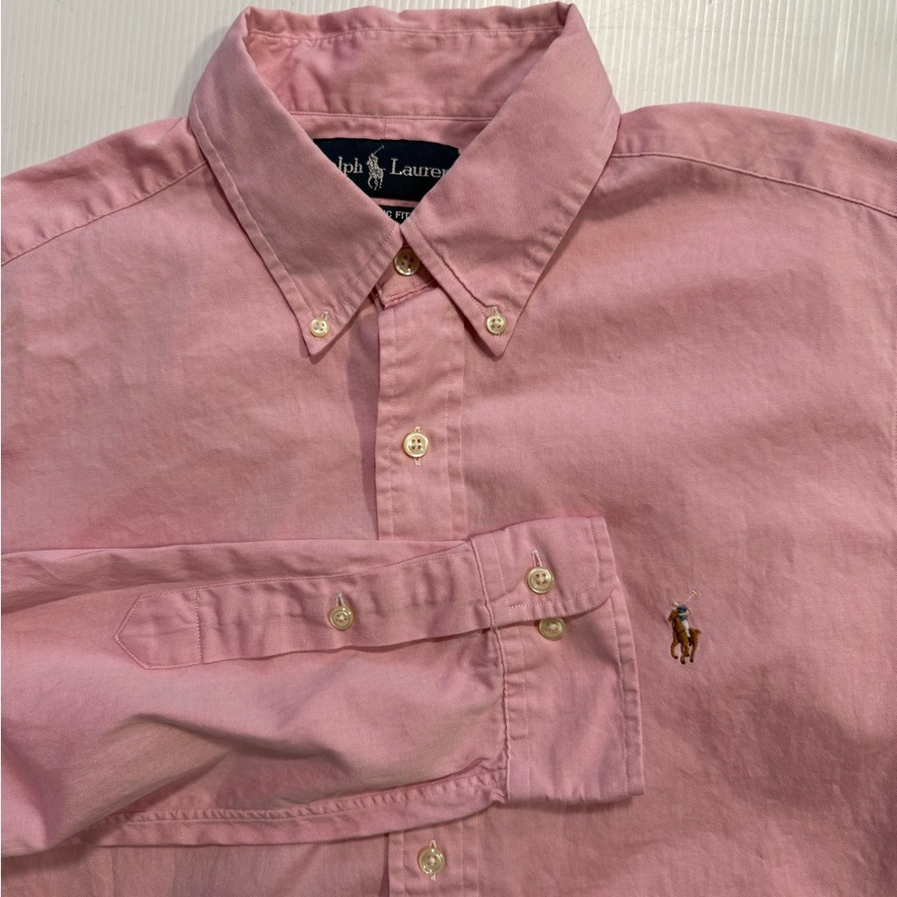 Ralph Lauren‎ Shirt Men 16.5x32/33 Pink Long Sleeve Flesh Pony Oxford Cloth